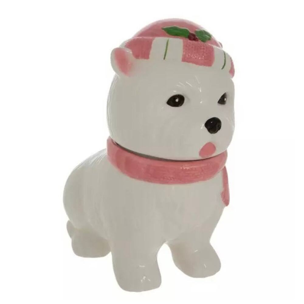 Christmas Westie Highland Pink Pastel Ceramic Cookie Treat Jar
